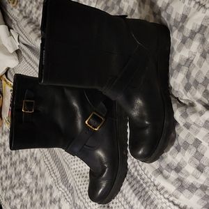 Clarks Minx Trish Black Leather Fur Boots Women's Size 6